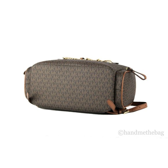 NWT Michael Kors Jet Set Large Brown Signature PVC Chain Backpack Flap Book Bag - Picture 6 of 10